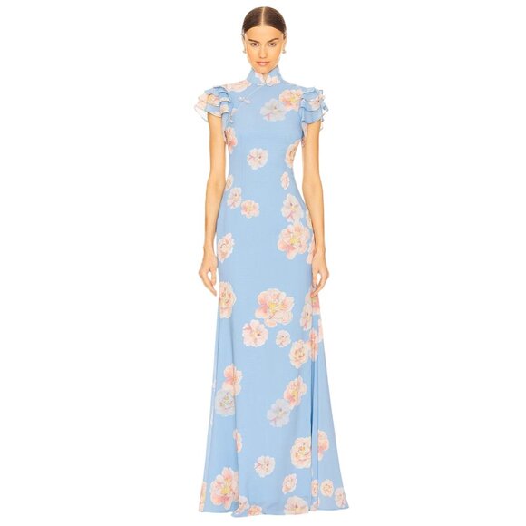 SAU LEE Sylvie Dress in Blue Multi 2 New Womens Floral Gown Long Maxi - Picture 1 of 12